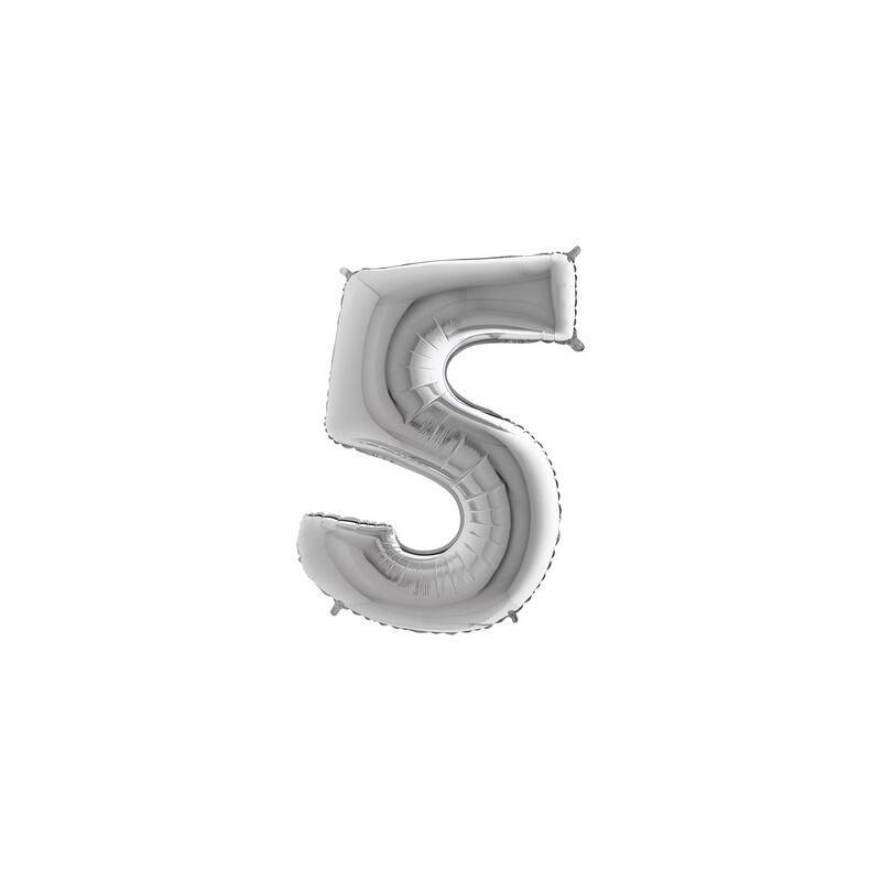 PALLONE NUMERO 5 MYLAR 102cm 40 ARGENTO