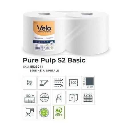 BOBINE PURE PULP S2 BASIC 800strappi 192mt 2 ROTOLI VELO