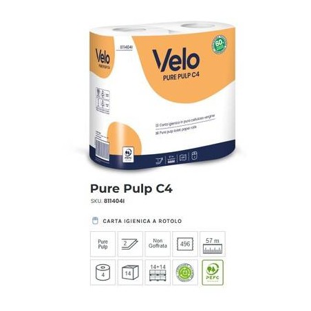 CARTA IGIENICA PURE PULP C4 2V 400str 4 ROTOLI VELO