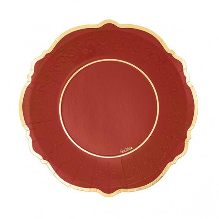 PIATTI LIBERTY 27cm ROSSO C/BORDO ORO 8pz