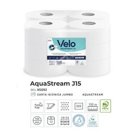 IGIENICA MINI JUMBO AQUASTREAM J15 150mt 600str 12 ROTOLI VELO