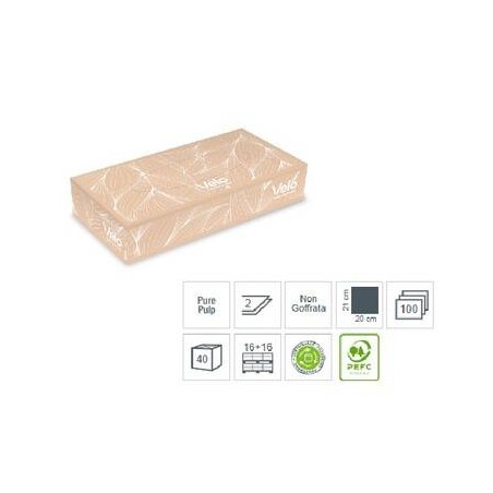 FAZZOLETTI IN BOX VELINE PURE PULP V100 21x20cm 2V 100pz VELO