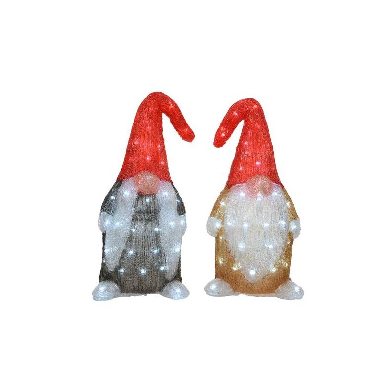 GNOMO ACRILICO C/LED 60 LUCI BIANCO FREDDO 19x22x44cm 2 ass.