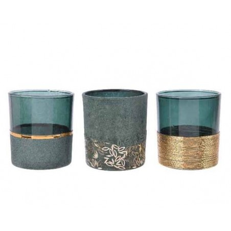 BICCHIERE PORTACANDELA FLOCCATO VERDE ø7x8cm ass.to