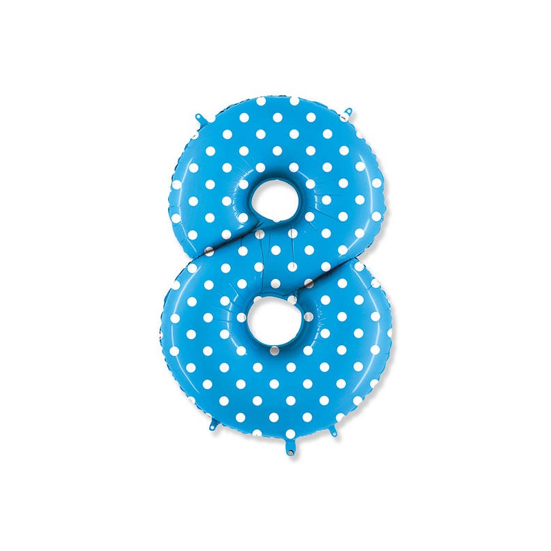 PALLONE NUMERO 8 MYLAR 102cm 40 POIS TURCHESE