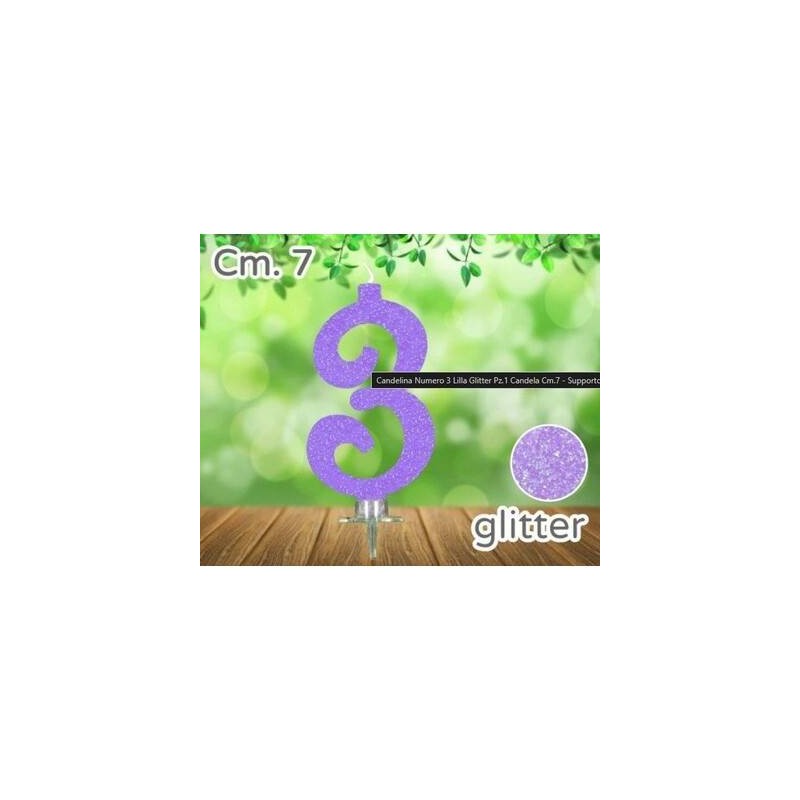 CANDELINA NUMERO 3 LILLA GLITTER 7cm