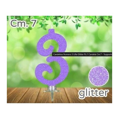 CANDELINA NUMERO 3 LILLA GLITTER 7cm