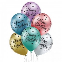 PALLONCINO LATTICE 12'' 30cm CROMATO HAPPY BIRTHDAY ASS.TI 6pz