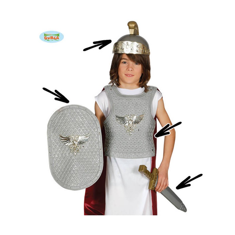 SET BAMBINO ROMANO 4pz SPADA SCUDO ELMO PETTORINA