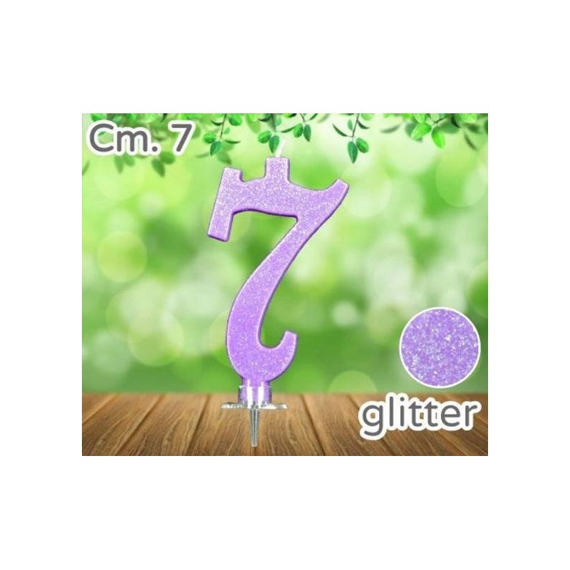 CANDELINA NUMERO 7 LILLA GLITTER 7cm