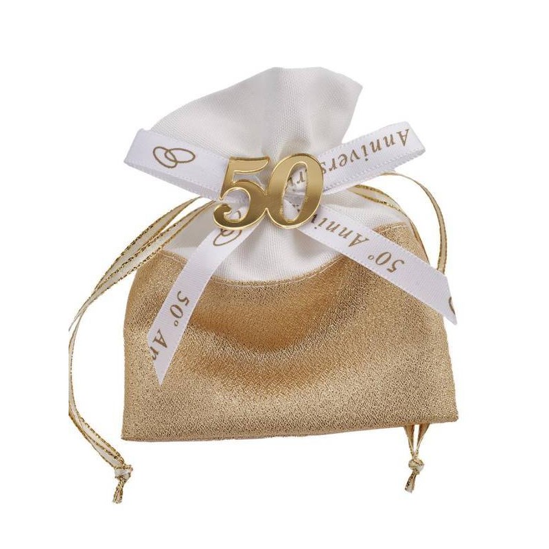 SACCHETTO ORO 9x12cm 50°ANNIVERSARIO 12pz
