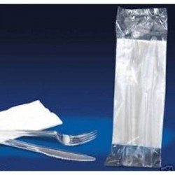 BIS FORCHETTA+COLTELLO+TOVAGLIOLO TRASPARENTI LUX PS RIUTILIZZABILI 500pz