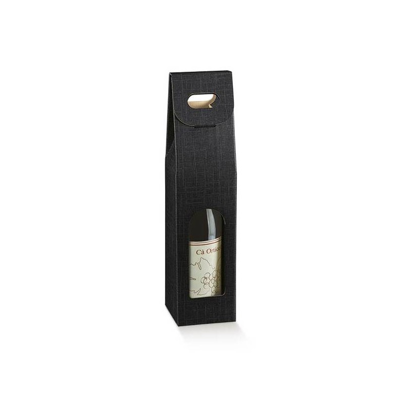 SCATOLA 1 BOTTIGLIA C/MAN. E FIN. 9x9x38,5cm SETA NERO