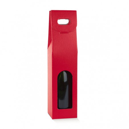 SCATOLA 1 BOTTIGLIA C/FINESTRA 9x9x38,5cm FIBRA ROSSO