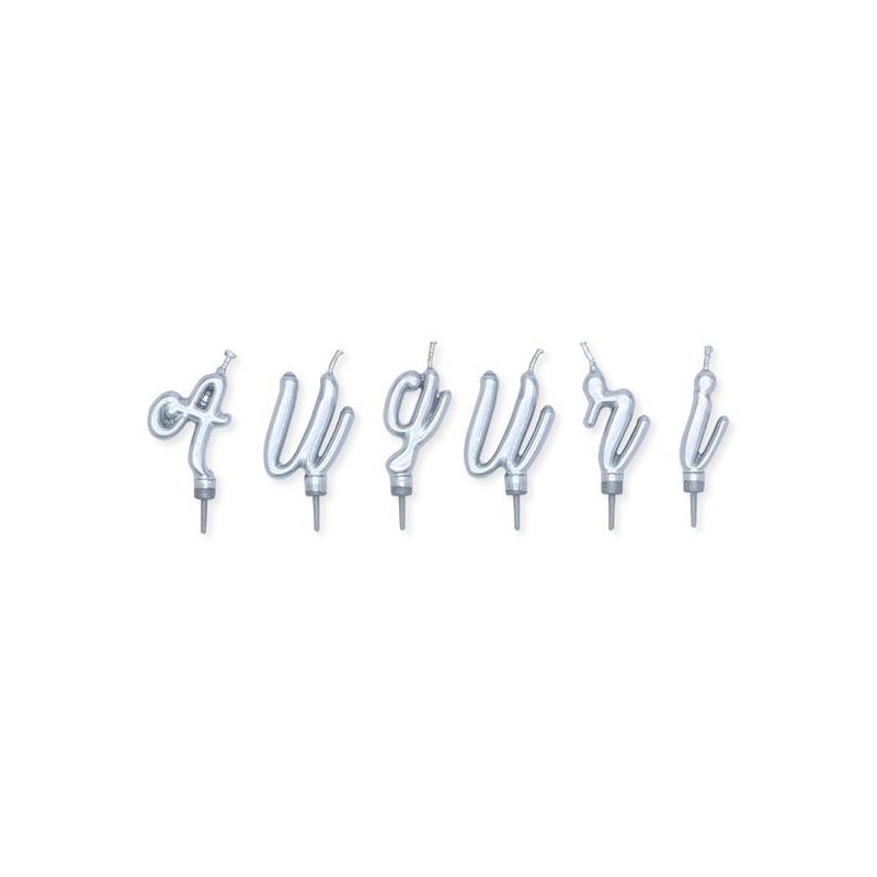 CANDELINE 5cm AUGURI ARGENTO METAL C/BASE
