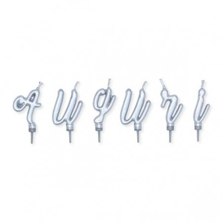 CANDELINE 5cm AUGURI ARGENTO METAL C/BASE