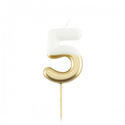 CANDELINA NUMERO 5 BIANCO/ORO 10,5cm