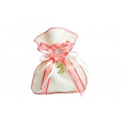 SACCHETTO SHABBY PANNA BORDO CORALLO 11X13 10pz A1646