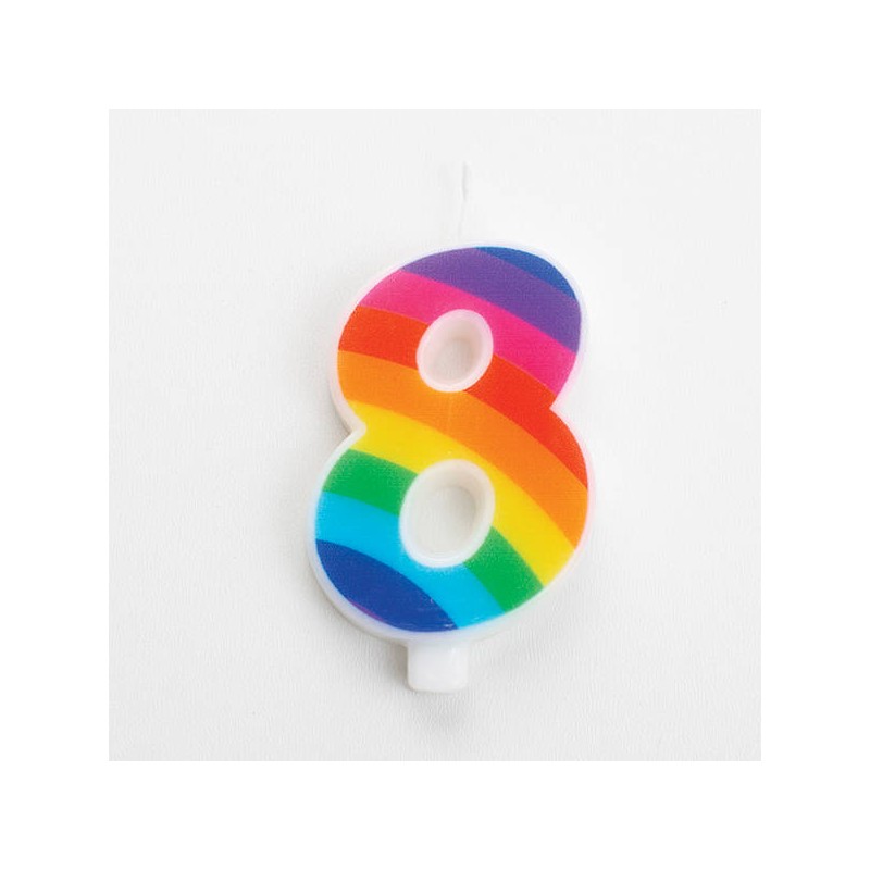 CANDELINA NUMERO 8 SCINTILLANTI RAINBOW 9,5cm