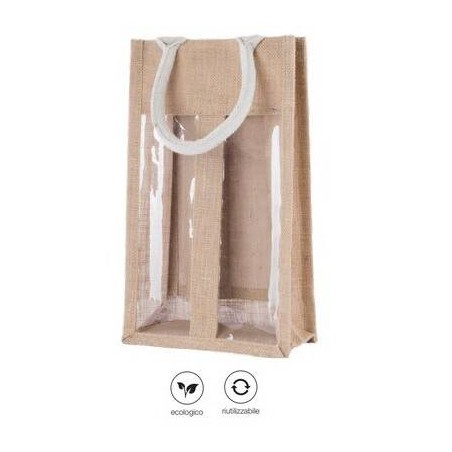 BORSA PORTA 2 BOTTIGLIE JUTA C-FIN 19+10x33cm