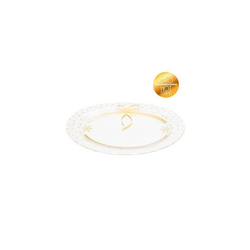 VASSOIO TRASPARENTE CHRISTMAS GOLD OVALE 40x25cm
