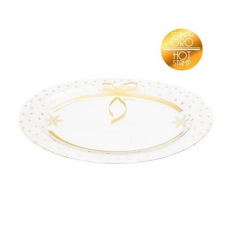 VASSOIO TRASPARENTE CHRISTMAS GOLD OVALE 40x25cm