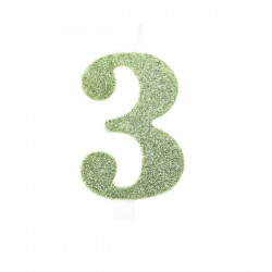 CANDELINA NUMERO 3 GLITTER SALVIA 9,5cm
