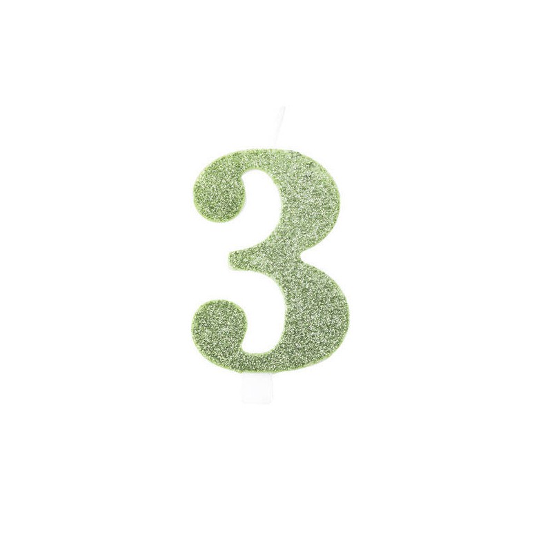 CANDELINA NUMERO 3 GLITTER SALVIA 9,5cm