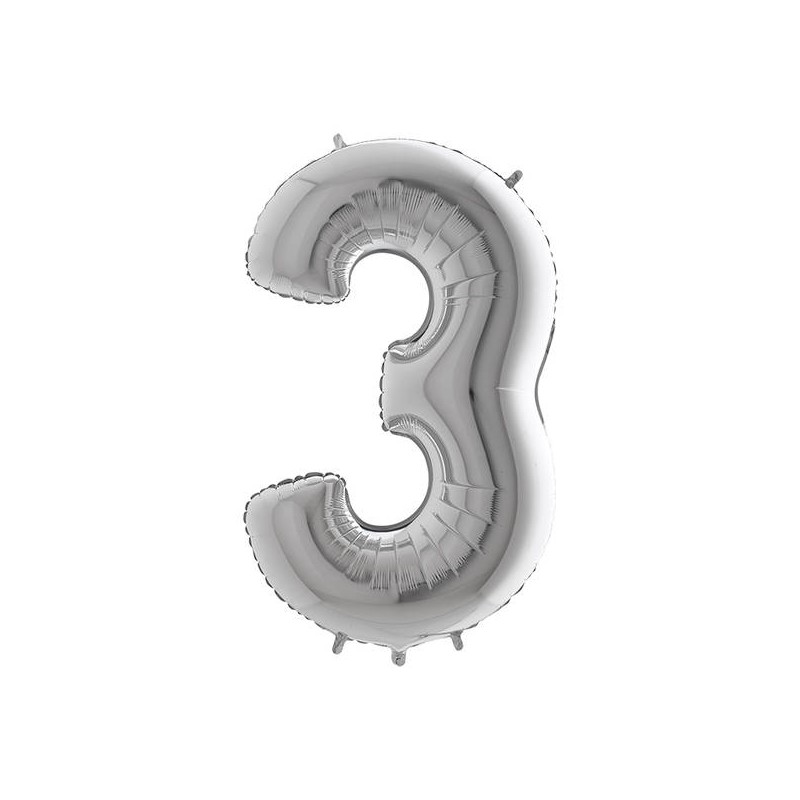 PALLONE NUMERO 3 MYLAR 102cm 40 ARGENTO