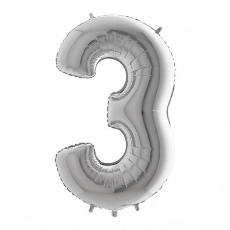PALLONE NUMERO 3 MYLAR 102cm 40 ARGENTO