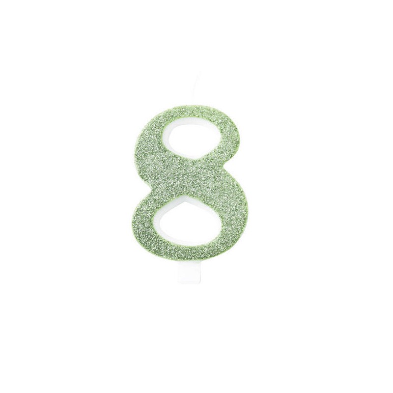 CANDELINA NUMERO 8 GLITTER SALVIA 9,5cm