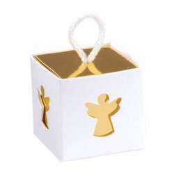 SCATOLA IN C/CORDINO 5x5x5cm INT. ORO ANGELO BIANCO 10pz