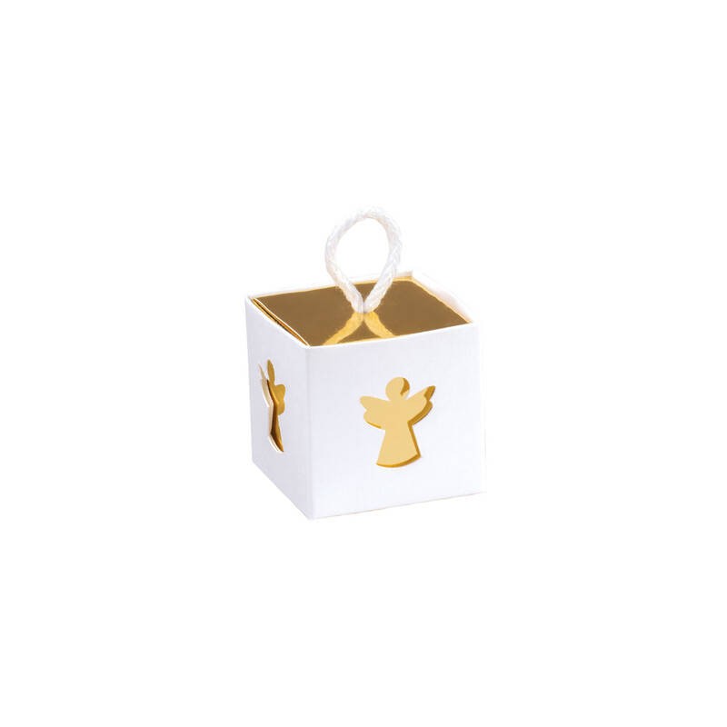 SCATOLA IN C/CORDINO 5x5x5cm INT. ORO ANGELO BIANCO 10pz
