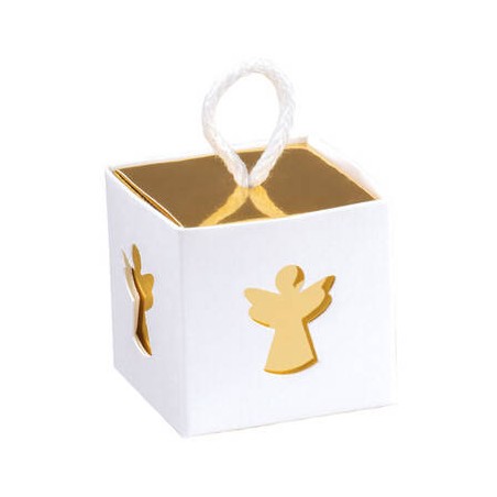 SCATOLA IN C/CORDINO 5x5x5cm INT. ORO ANGELO BIANCO 10pz