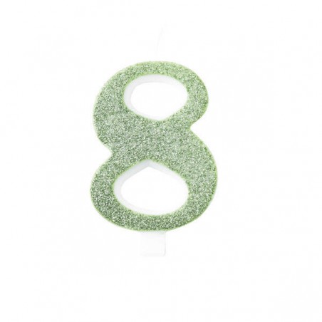 CANDELINA NUMERO 8 GLITTER SALVIA 9,5cm