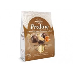 PRALINE CIOCCOLATO FONDENTE 80% CARAMELLO SALATO 250gr CRISPO