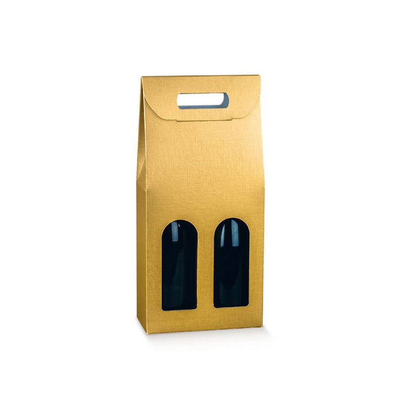 SCATOLA 2 BOTTIGLIE C/MAN. E FIN. 18x9x38,5cm FIBRA ORO