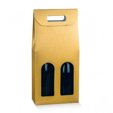 SCATOLA 2 BOTTIGLIE C/MAN. E FIN. 18x9x38,5cm FIBRA ORO