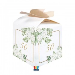 SCATOLINA CUBETTO PORTACONFETTI 5x7x5cm 50ANNI EUCALIPTO 10pz