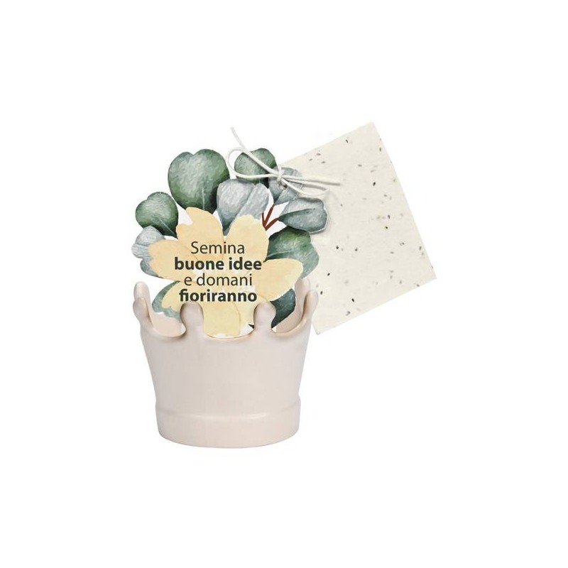 VASETTO CORONA BIANCO MAT CON CARTA PIANTABILE ø8,5x8cm