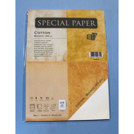 CARTA A4 21x29,7 COTTON BIANCO gr.120 25fg