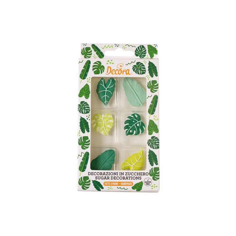 DECORAZIONI IN ZUCCHERO FOGLIE TROPICALI 6pz