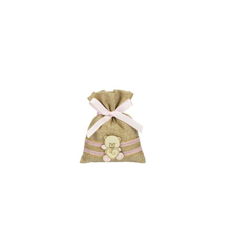 SACCHETTO YUTA ORSETTO ROSA 10x13cm 10pz