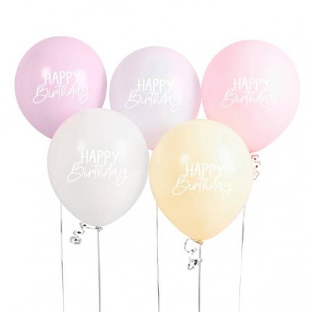 PALLONCINI PASTELLO BUON COMPLEANNO 30cm 5pz