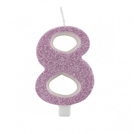 CANDELINA NUMERO 8 GLITTER MALVA 9,5cm