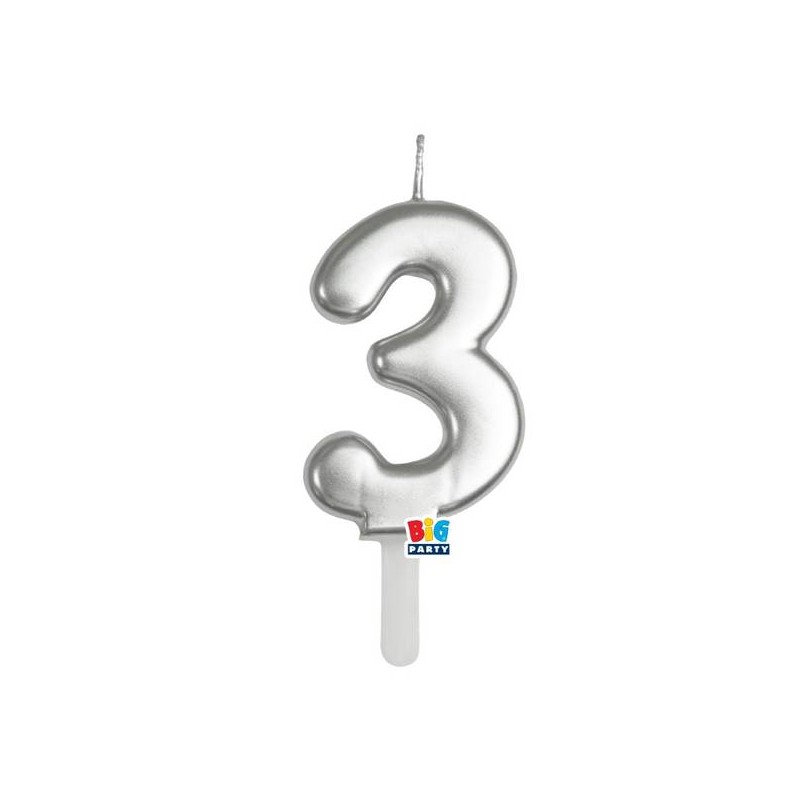 CANDELINA NUMERO 3 TINY PLUMP ARGENTO METAL 7cm