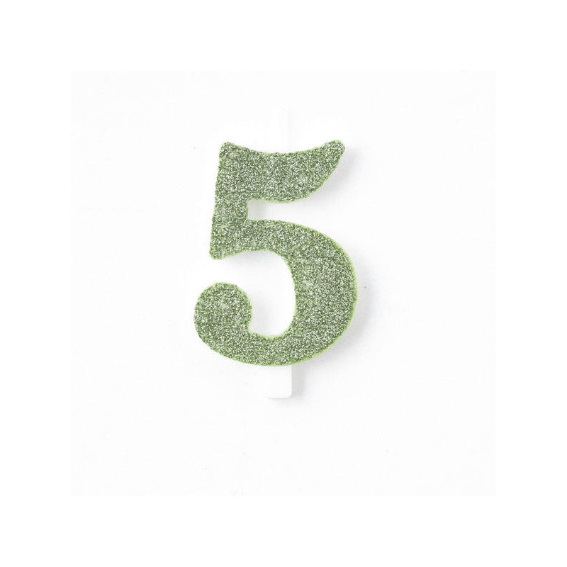 CANDELINA NUMERO 5 GLITTER SALVIA 9,5cm