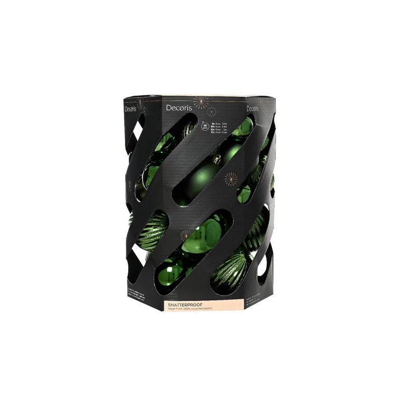 PALLINE INFRANGIBILI ø6cm BOX VERDE PINO MIX 40pz