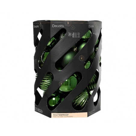 PALLINE INFRANGIBILI ø6cm BOX VERDE PINO MIX 40pz