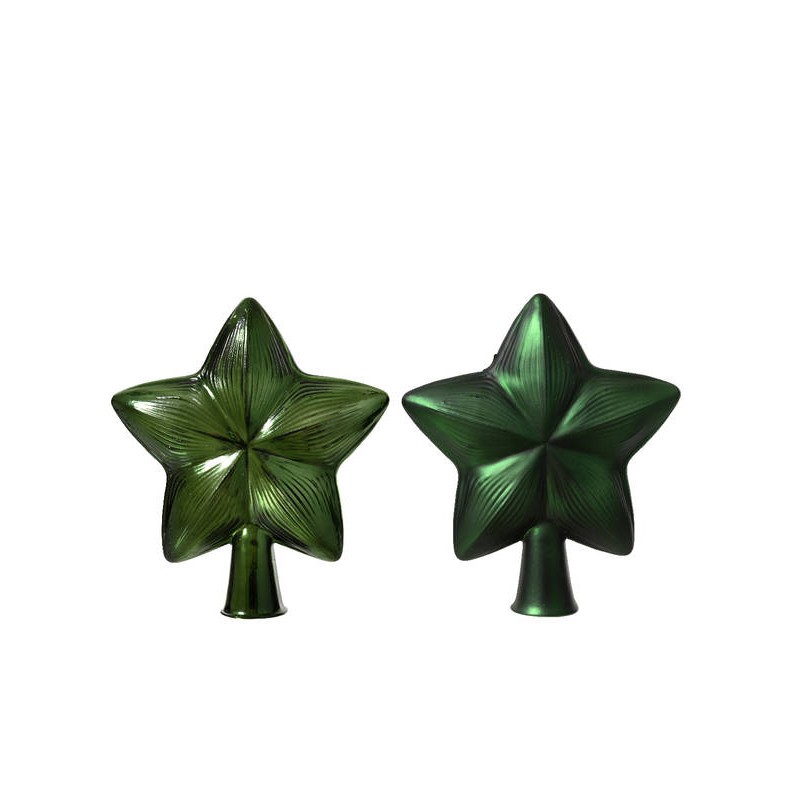 PUNTALE ALBERO IN VETRO A FORMA DI STELLA VERDE PINO 2ass.ti 1pz